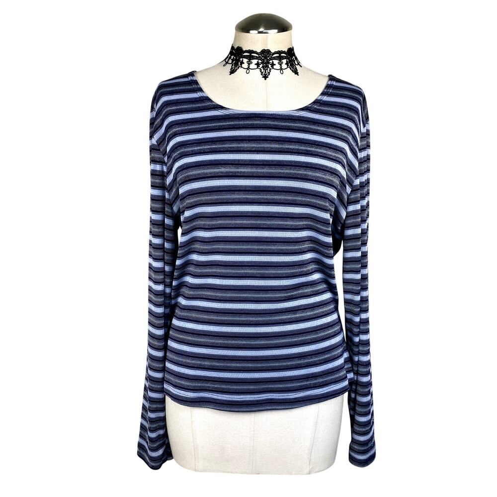 Vtg 90's NIna Piccalino Blue Stripe Slinky Gilmore Girl Long Sleeve Grunge Sz 12